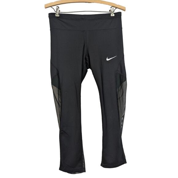 Nike Dri Fit Capri Legging Mesh Black Medium - Picture 1 of 8